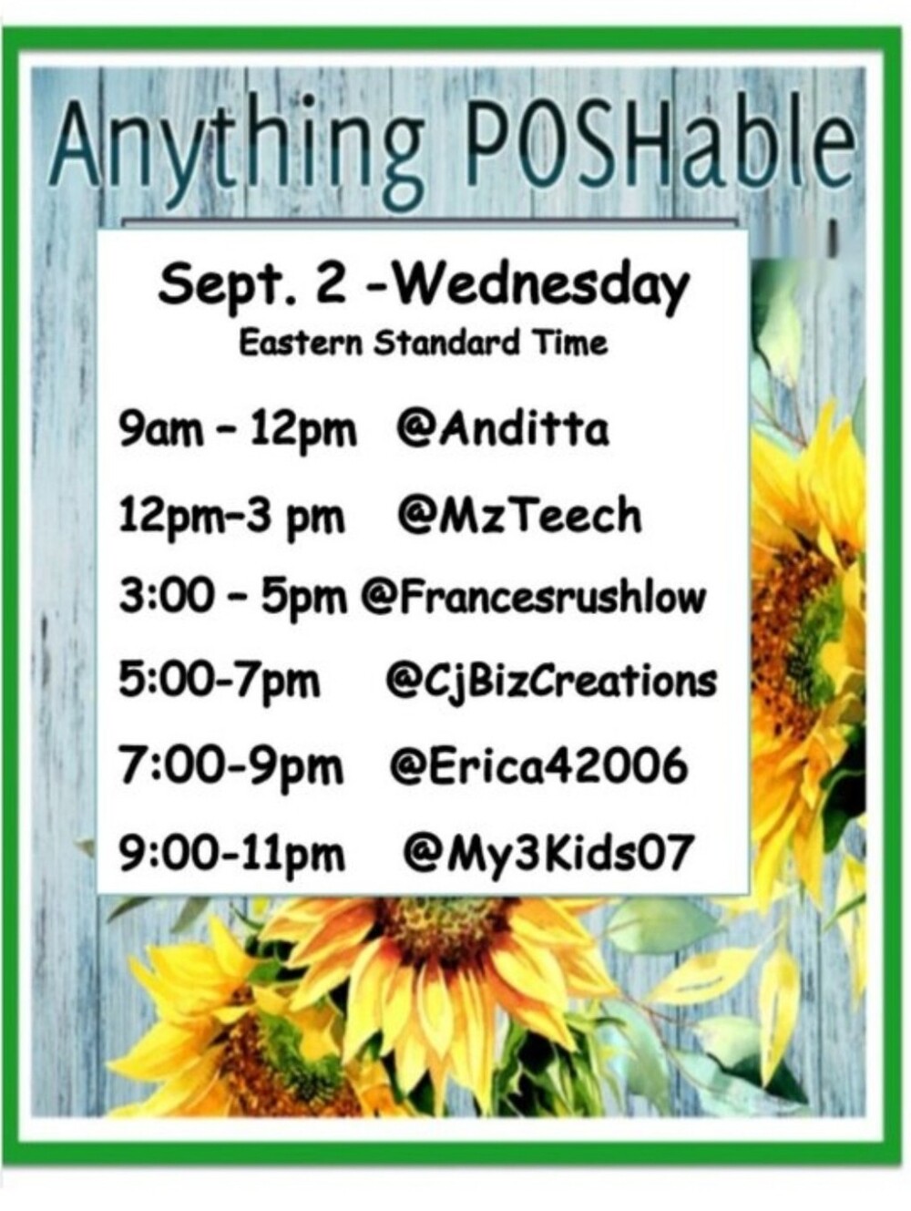 Anything POSHable Wednesday Show! Coast to Coast Hosts